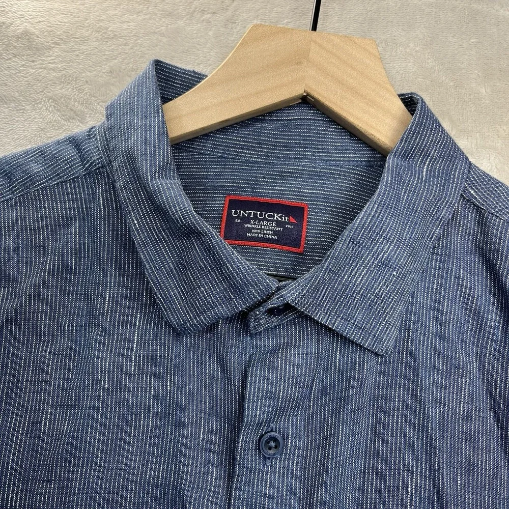 UNTUCKit Canon Shirt Men's Linen XL Blue Short Sleeve